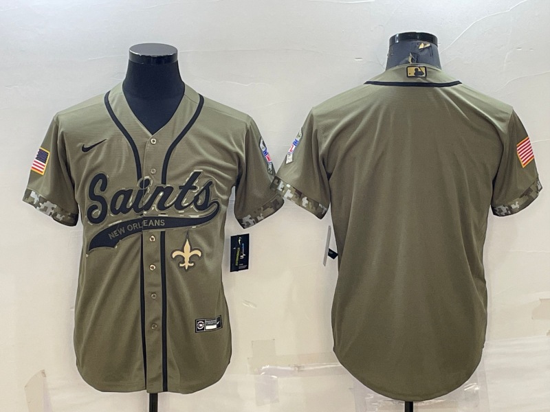 Men’s New Orleans Saints Blank Olive Salute to Service Cool Base Stitched Baseball Jersey