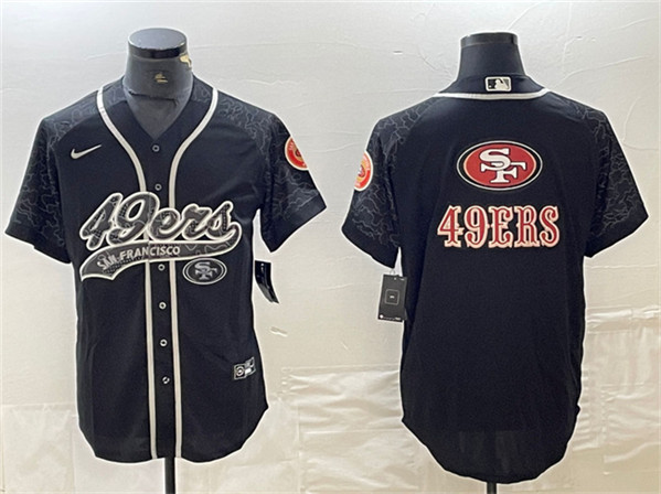 Men’s San Francisco 49ers Black Reflective Team Big Logo With Patch Cool Base Stitched Baseball Jersey