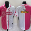 Men’s Pittsburgh Steelers Big Logo Pink White Two Tone With Patch Cool Base Stitched Baseball Jersey