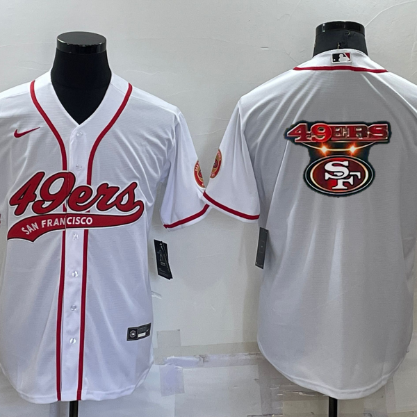 Men’s San Francisco 49ers White Team Big Logo With Patch Cool Base Stitched Baseball Jersey