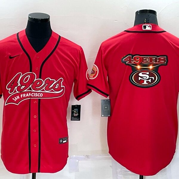 Men’s San Francisco 49ers Red Team Big Logo With Patch Cool Base Stitched Baseball Jersey