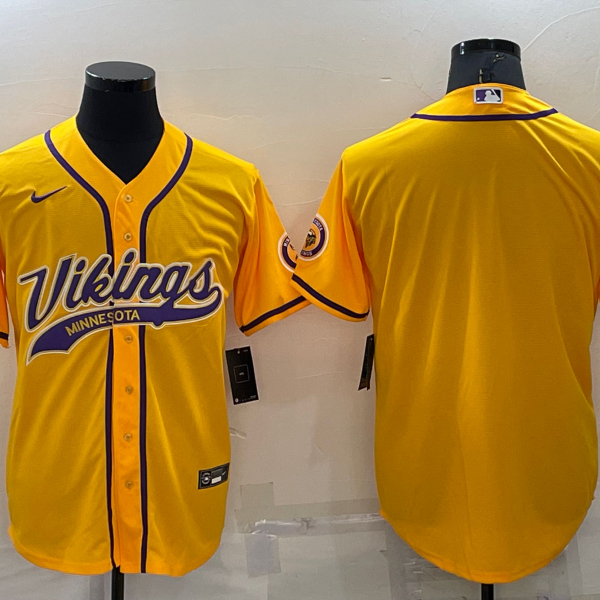 Men’s Minnesota Vikings Blank Gold Stitched MLB Cool Base Nike Baseball Jersey