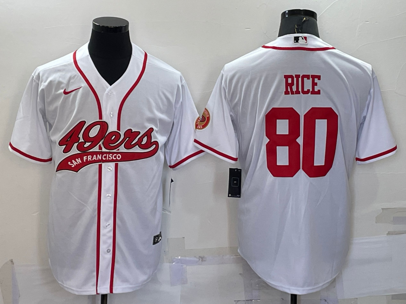 Men’s San Francisco 49ers #80 Jerry Rice White With Patch Cool Base Stitched Baseball Jersey