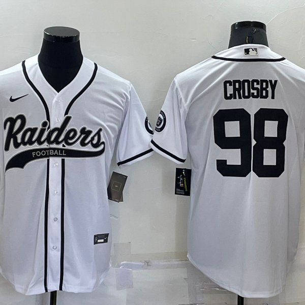 Men’s Las Vegas Raiders #98 Maxx Crosby White Stitched MLB Cool Base Nike Baseball Jersey