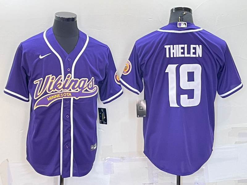 Men’s Minnesota Vikings #19 Adam Thielen Purple With Patch Cool Base Stitched Baseball Jersey