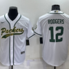 Men’s Green Bay Packers #12 Aaron Rodgers White Stitched MLB Cool Base Nike Baseball Jersey