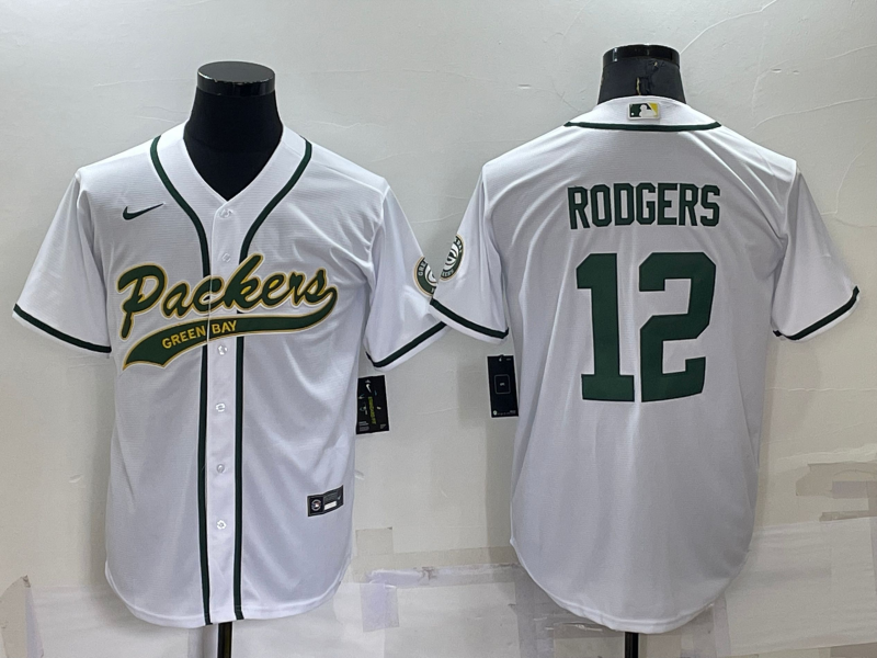 Men’s Green Bay Packers #12 Aaron Rodgers White Stitched MLB Cool Base Nike Baseball Jersey