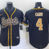 Men’s New Orleans Saints #4 Derek Carr Black With Patch Cool Base Stitched Baseball Jersey
