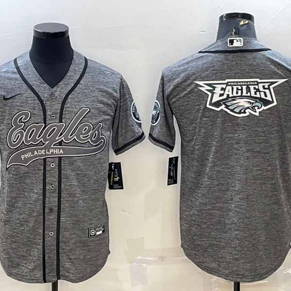 Men’s Philadelphia Eagles Grey Team Big Logo With Patch Cool Base Stitched Baseball Jersey