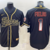 Men’s Chicago Bears #1 Justin Fields Black Gold With Patch Smoke Cool Base Stitched Baseball Jersey