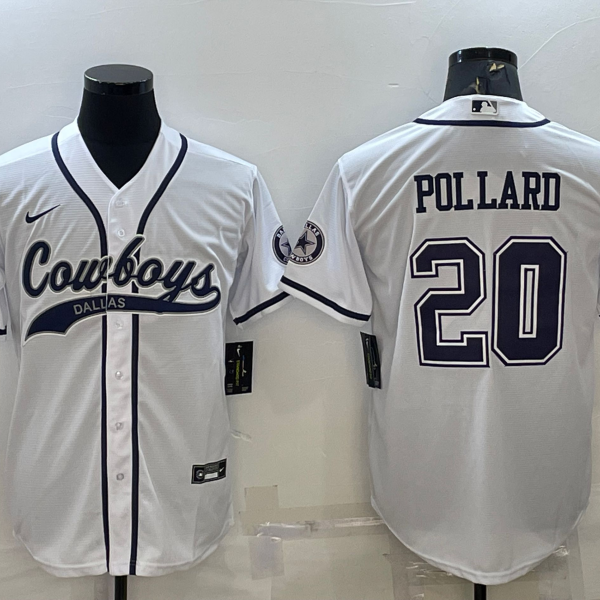Men’s Dallas Cowboys #20 Tony Pollard White With Patch Cool Base Stitched Baseball Jersey