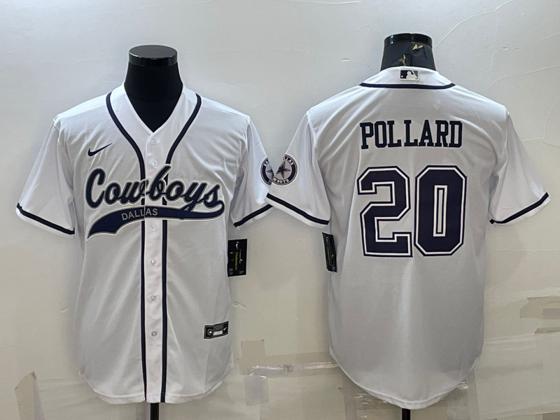Men’s Dallas Cowboys #20 Tony Pollard White With Patch Cool Base Stitched Baseball Jersey