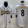 Men’s Pittsburgh Steelers #8 Kenny Pickett White With Patch Cool Base Stitched Baseball Jersey