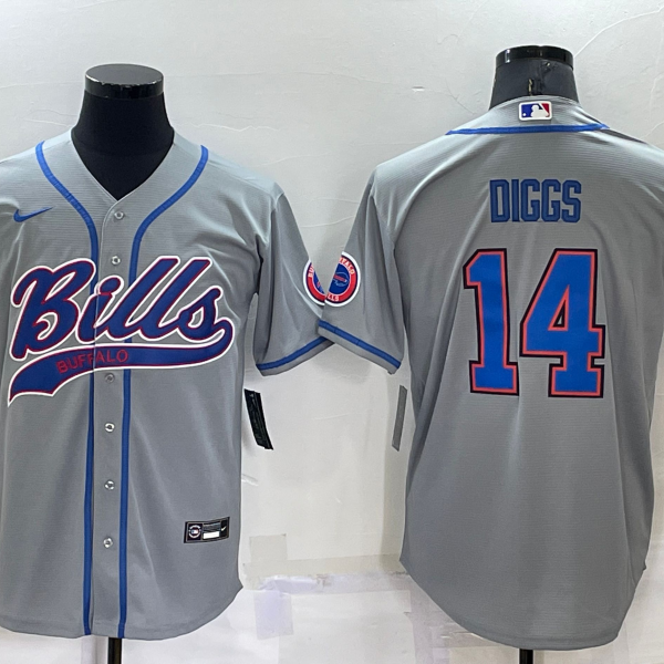 Men’s Buffalo Bills #14 Stefon Diggs Grey Stitched Cool Base Nike Baseball Jersey