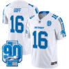 Men’s Detroit Lions 90th Year Patch Vapor Limited Jersey – All Stitched – White – Jared Goff