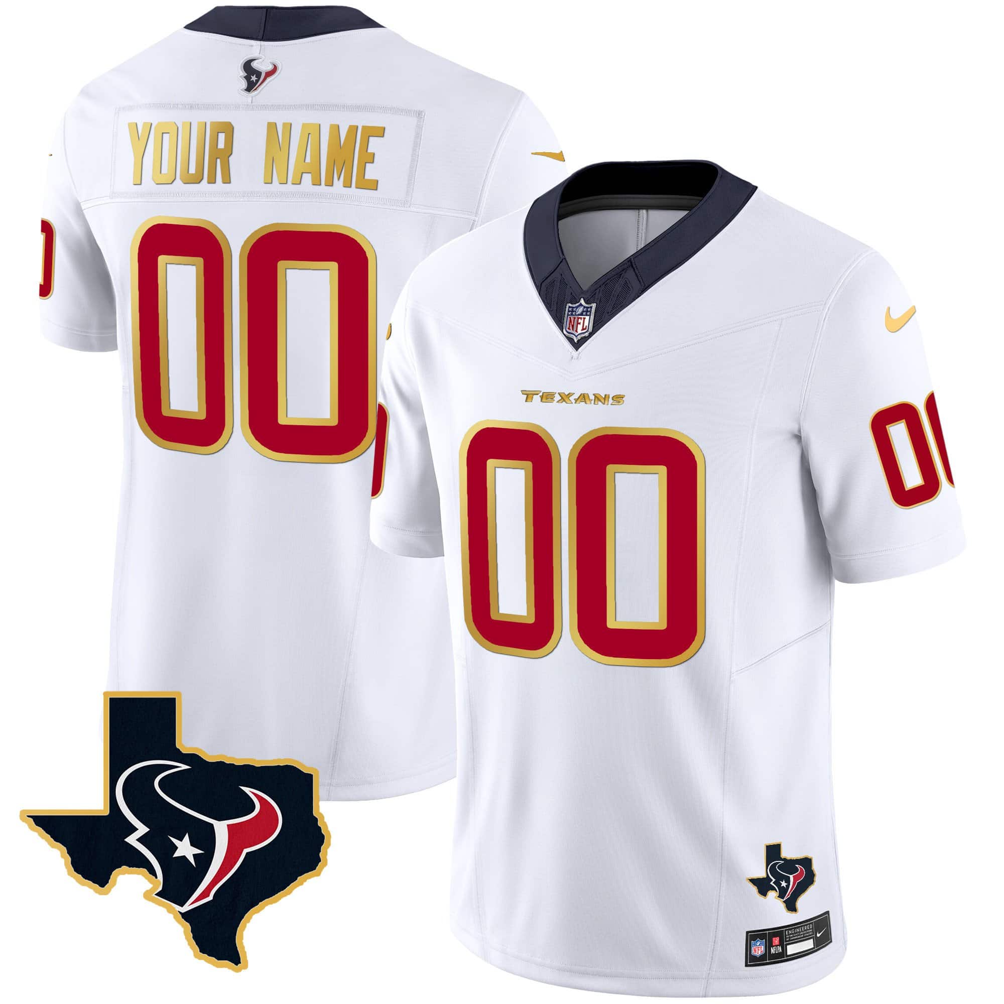 Houston Texans Gold Trim Vapor Custom Jersey – All Stitched – Youth – White