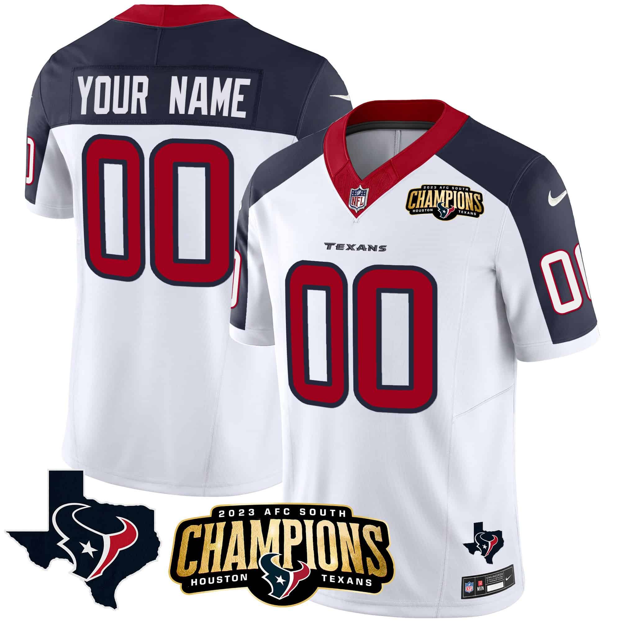 Houston Texans 2023 AFC South Champions Patch Vapor Custom Jersey – All Stitched – Men – Inverted