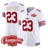 Men’s 49ers NFC West Champions Gold Trim Vapor Jersey – All Stitched – White – Christian McCaffrey