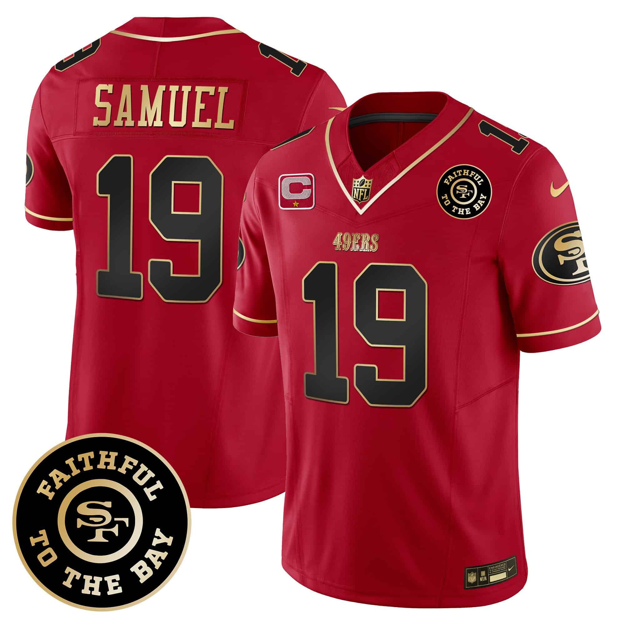 Men’s 49ers Faithful To The Bay Patch Vapor Limited Jersey V6 – All Stitched – Scarlet Limited – Deebo Samuel