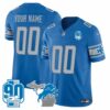Detroit Lions 90th Year & Michigan Patch Custom Vapor Jersey – All Stitched – Youth – Blue