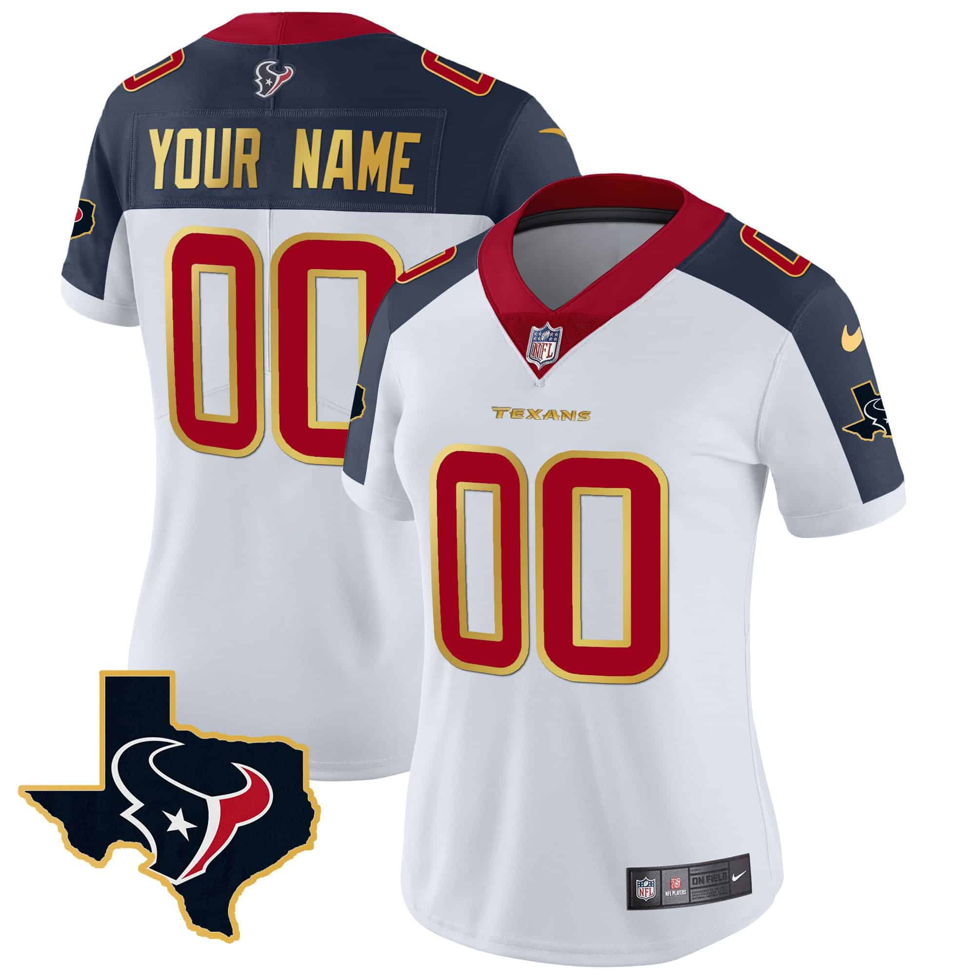 Houston Texans Gold Trim Vapor Custom Jersey – All Stitched – Women – Inverted