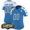 Detroit Lions 2023 NFC North Champions Patch Vapor Custom Jersey V2 – All Stitched – Women – Blue Alternate