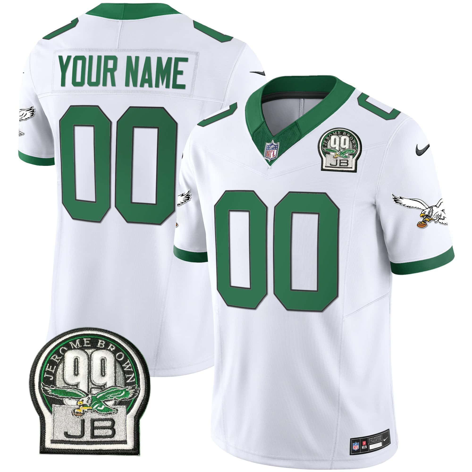 Eagles Jerome Brown Patch Kelly Green Alternate Custom Jersey – All Stitched – Men – Kelly White