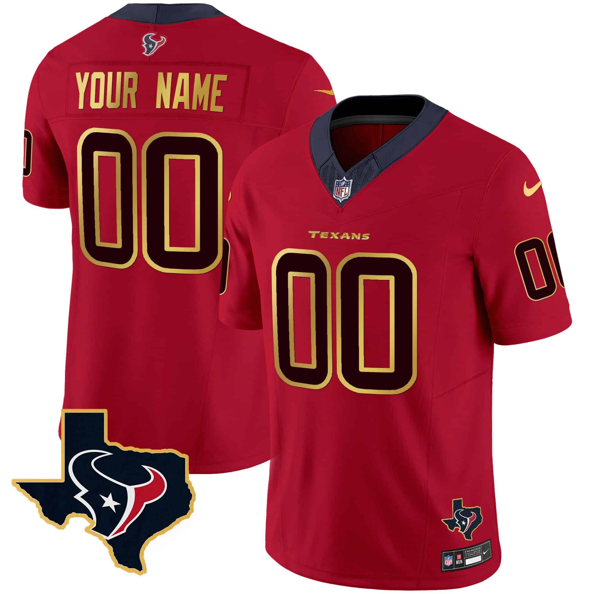 Houston Texans Gold Trim Vapor Custom Jersey – All Stitched – Men – Red