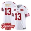 Men’s 49ers NFC West Champions Gold Trim Vapor Jersey – All Stitched – White – Brock Purdy