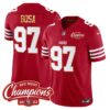 Men’s 49ers NFC West Champions Gold Trim Vapor Jersey – All Stitched – Red – Nick Bosa