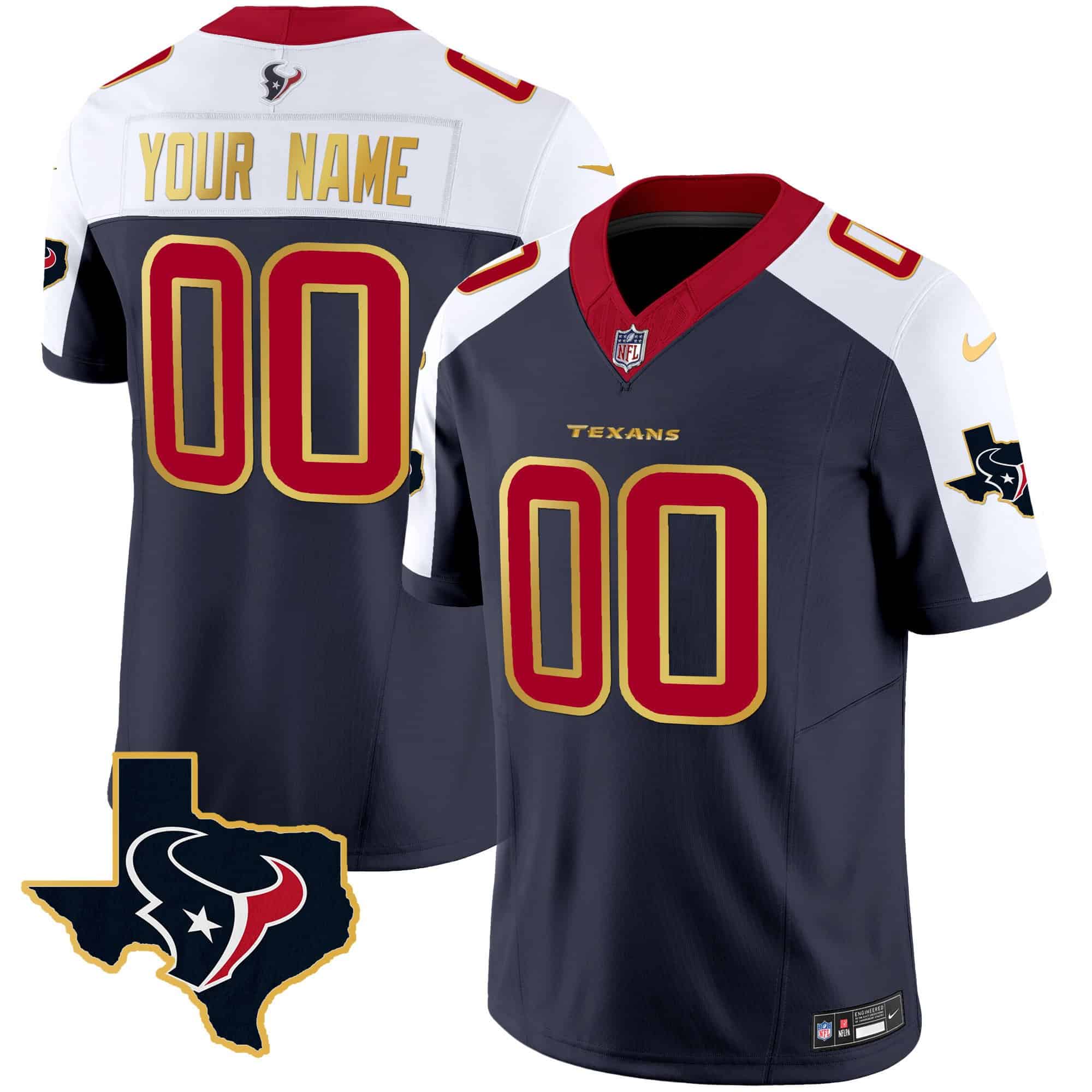 Houston Texans Gold Trim Vapor Custom Jersey – All Stitched – Men – Alternate