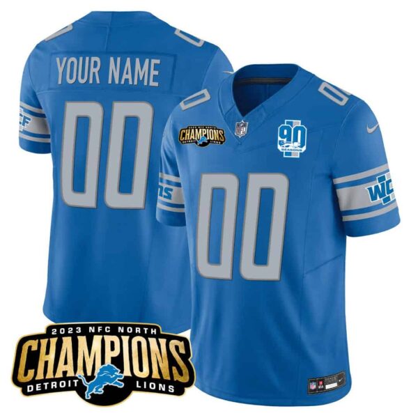 Detroit Lions 2023 NFC North Champions Patch Vapor Custom Jersey V2 – All Stitched – Men – Blue