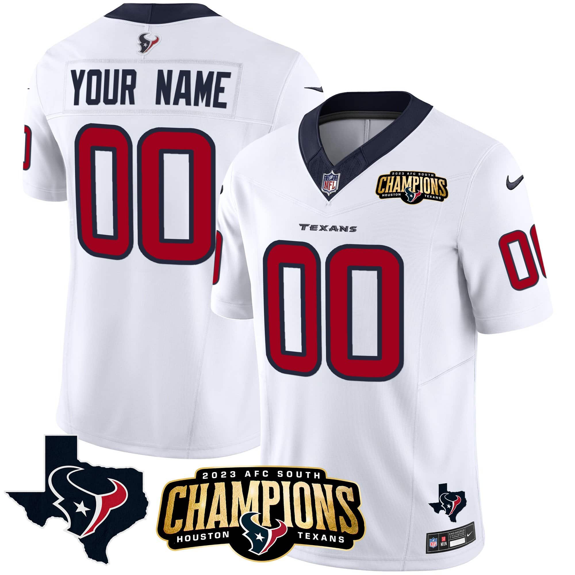 Houston Texans 2023 AFC South Champions Patch Vapor Custom Jersey – All Stitched – Youth – White