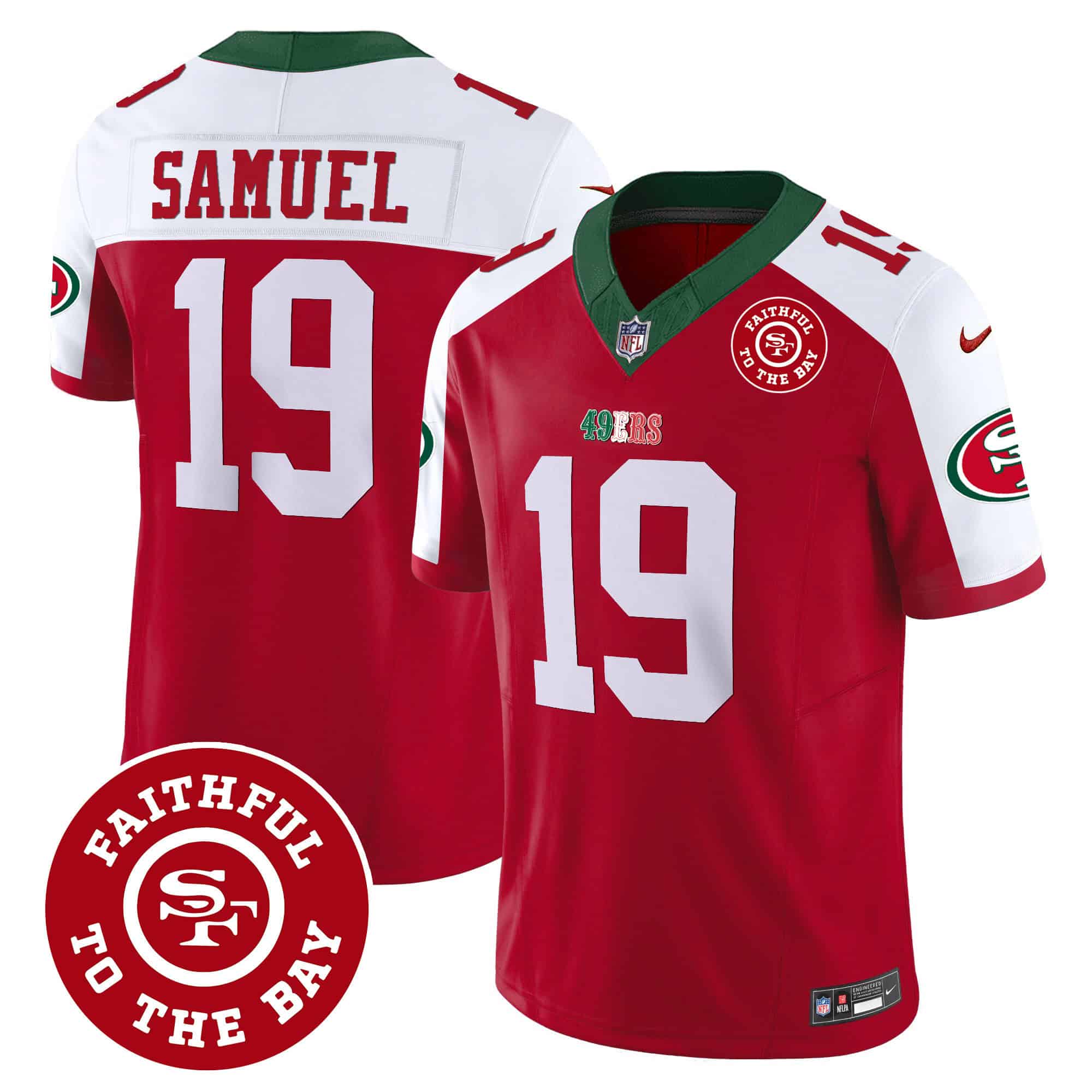 Men’s 49ers Mexico Faithful To The Bay Patch Vapor Jersey – All Stitched – Red Alternate – Deebo Samuel