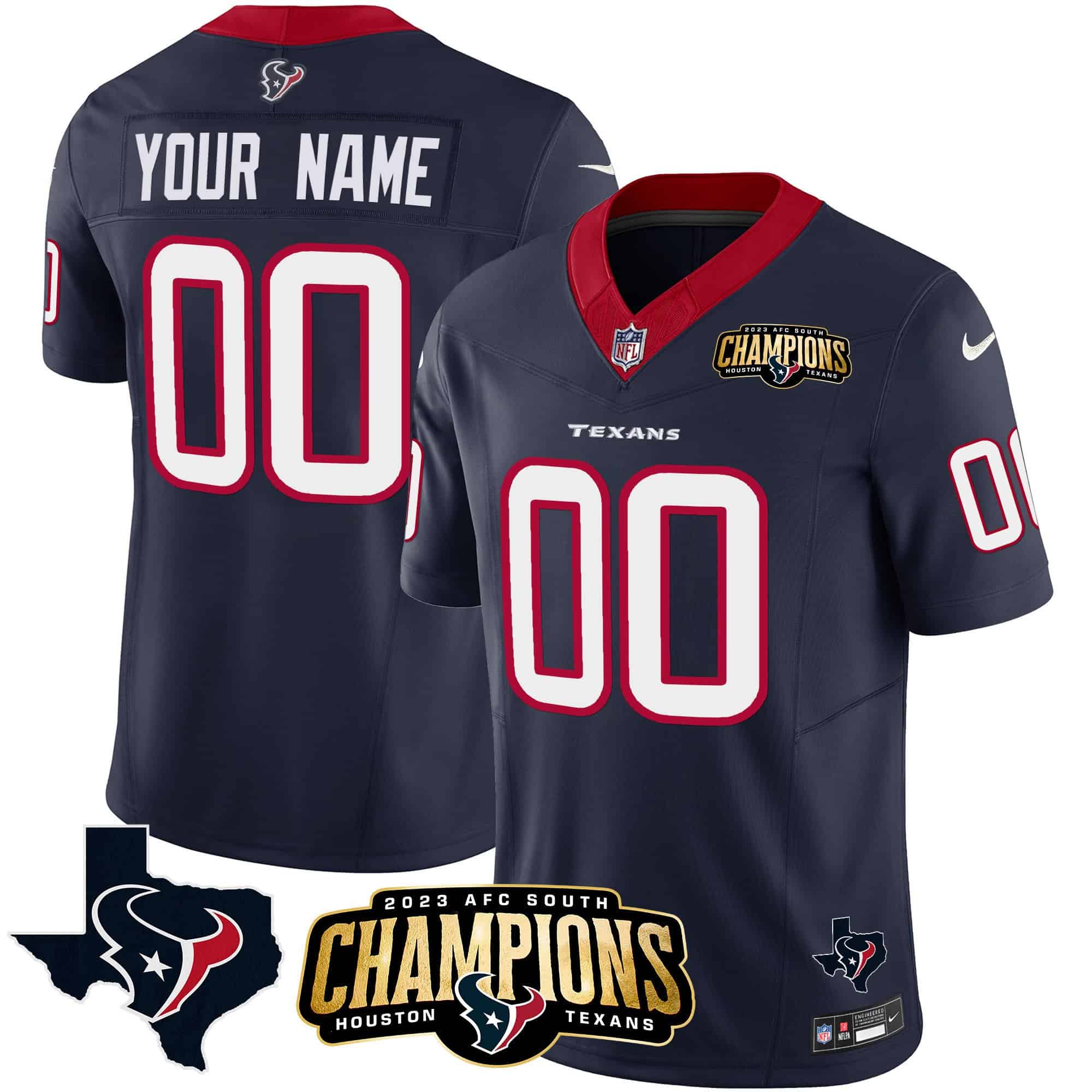 Houston Texans 2023 AFC South Champions Patch Vapor Custom Jersey – All Stitched – Men – Navy