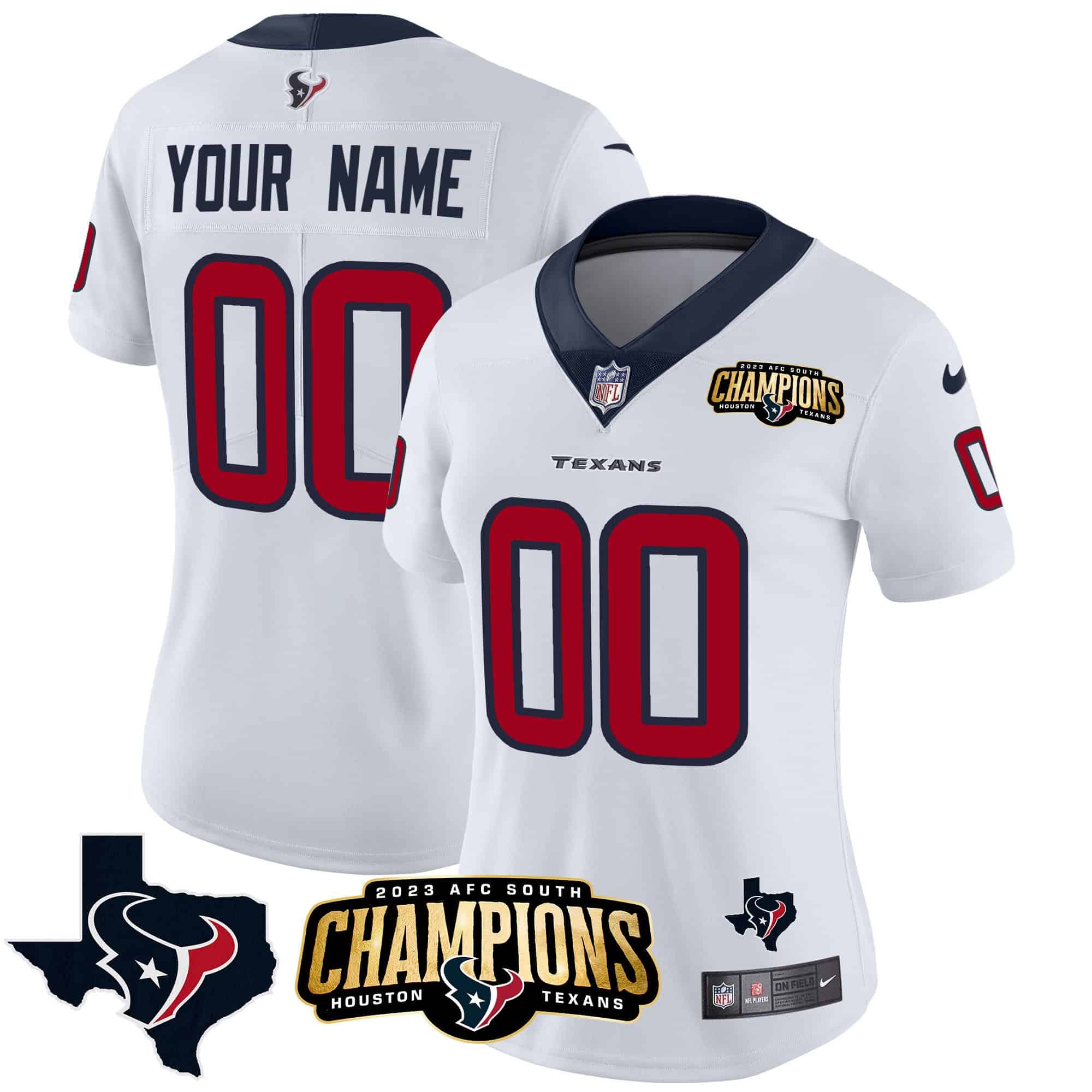 Houston Texans 2023 AFC South Champions Patch Vapor Custom Jersey – All Stitched – Women – White