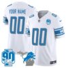 Detroit Lions 90th Year & Michigan Patch Custom Vapor Jersey – All Stitched – Youth – White