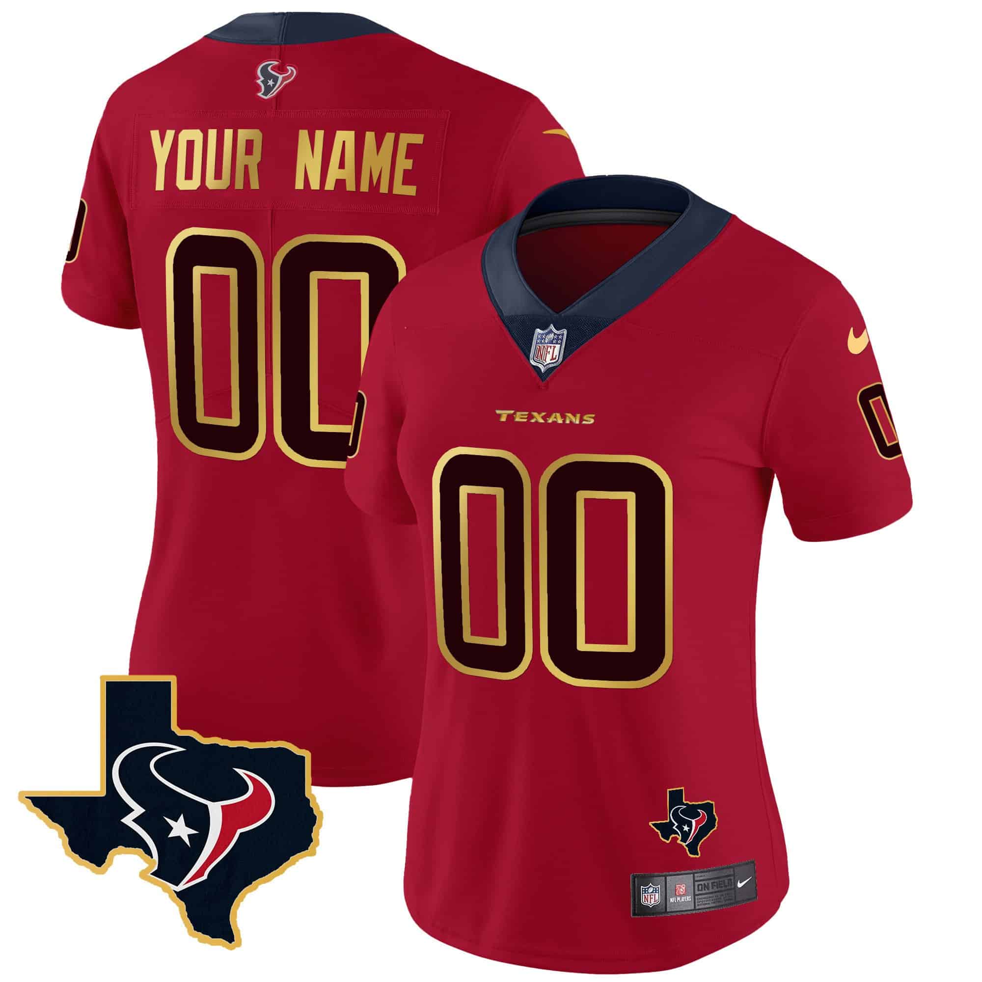 Houston Texans Gold Trim Vapor Custom Jersey – All Stitched – Women – Red