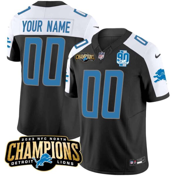 Detroit Lions 2023 NFC North Champions Patch Vapor Custom Jersey V2 – All Stitched – Youth – Black Alternate