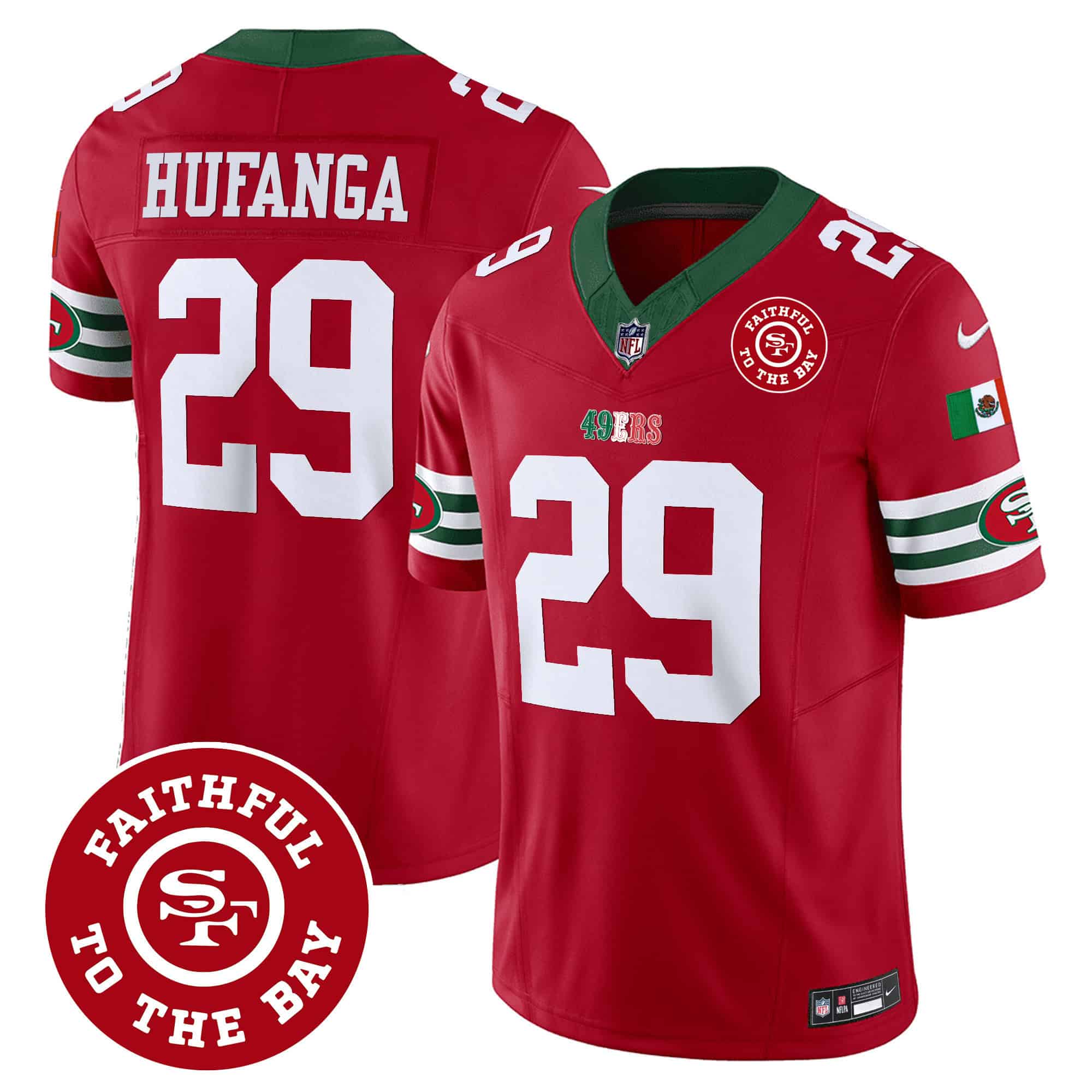 Men’s 49ers Mexico Faithful To The Bay Patch Vapor Jersey – All Stitched – Red – Talanoa Hufanga