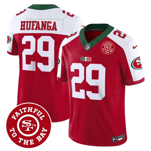 Men’s 49ers Mexico Faithful To The Bay Patch Vapor Jersey – All Stitched – Red Alternate – Talanoa Hufanga