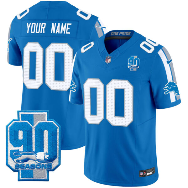 Detroit Lions 90th Year Patch Vapor Limited Custom Jersey – All Stitched – Youth – Blue