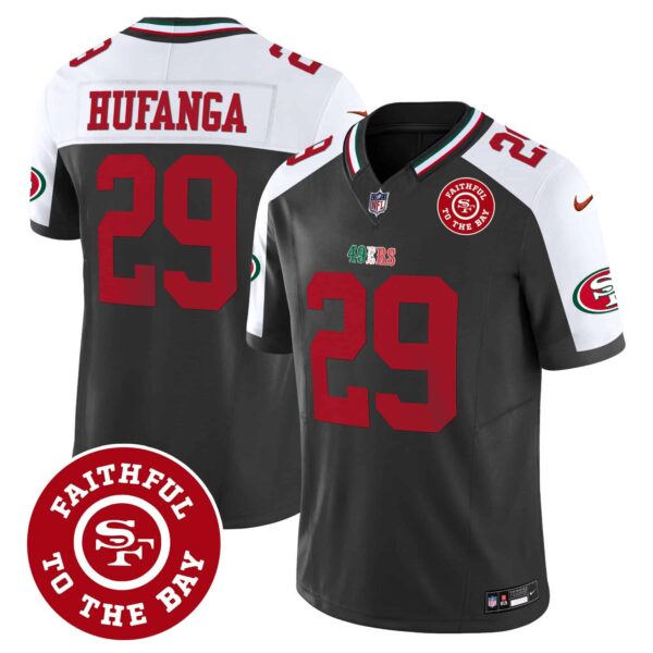 Men’s 49ers Mexico Faithful To The Bay Patch Vapor Jersey – All Stitched – Black Alternate – Talanoa Hufanga