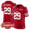Men’s 49ers NFC West Champions Gold Trim Vapor Jersey – All Stitched – Red – Talanoa Hufanga