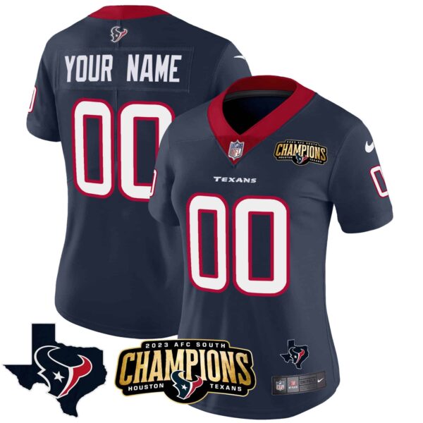 Houston Texans 2023 AFC South Champions Patch Vapor Custom Jersey – All Stitched – Women – Navy