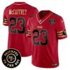 Men’s 49ers Faithful To The Bay Patch Vapor Limited Jersey V6 – All Stitched – Black Scarlet – Christian McCaffrey