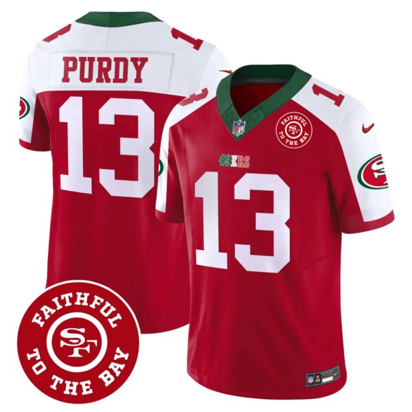 Men’s 49ers Mexico Faithful To The Bay Patch Vapor Jersey – All Stitched – Red Alternate – Brock Purdy