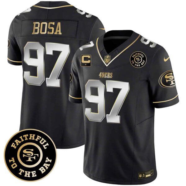 Men’s 49ers Faithful To The Bay Patch Vapor Limited Jersey V6 – All Stitched – Black Limited – Nick Bosa