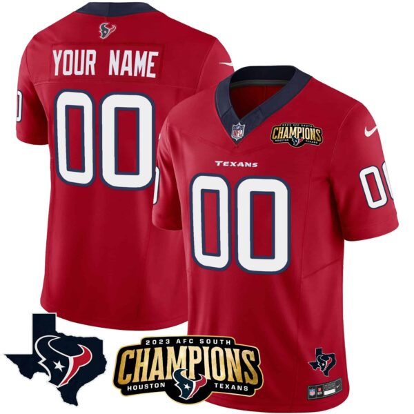 Houston Texans 2023 AFC South Champions Patch Vapor Custom Jersey – All Stitched – Youth – Red