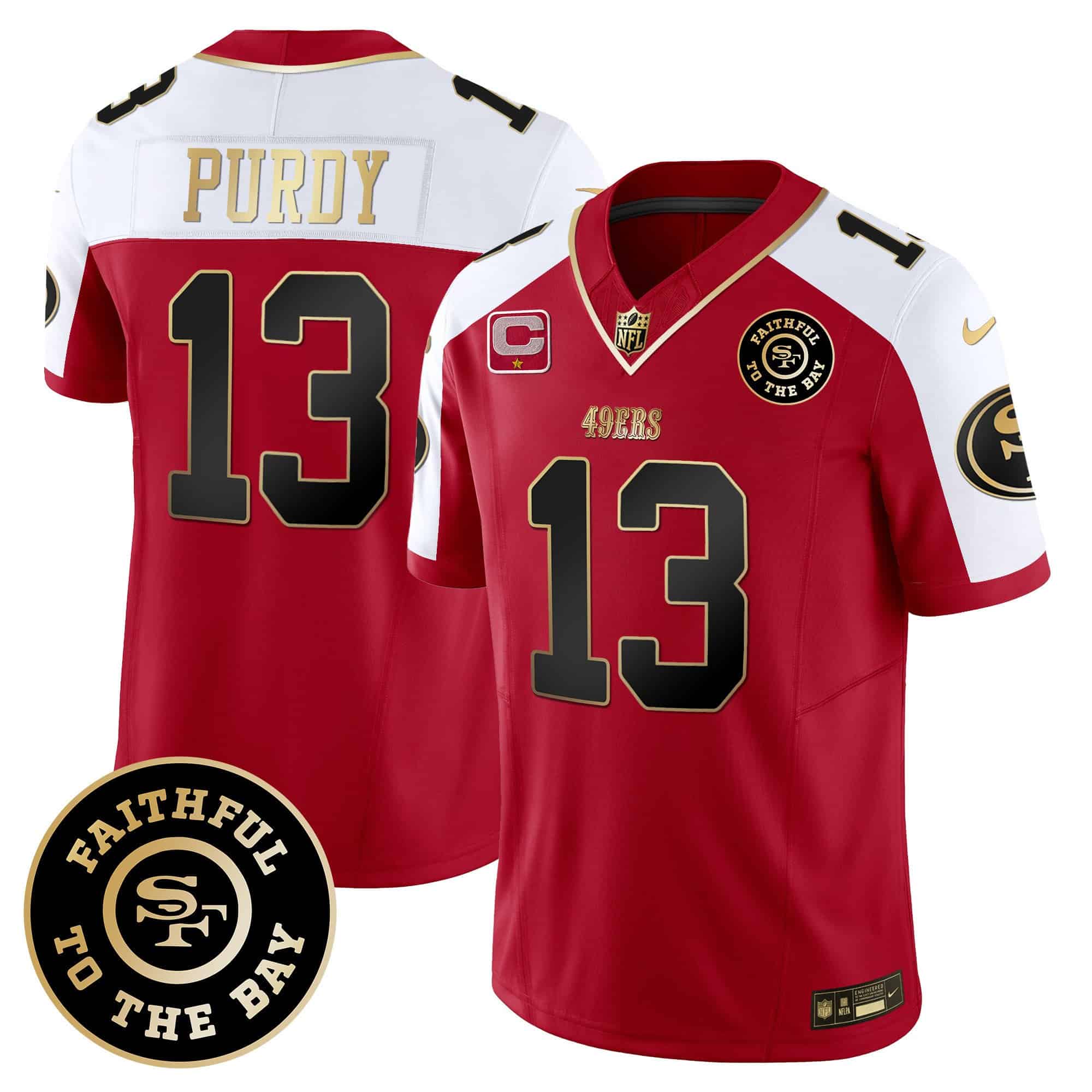 Men’s 49ers Faithful To The Bay Patch Vapor Limited Jersey V6 – All Stitched – Alternate – Brock Purdy